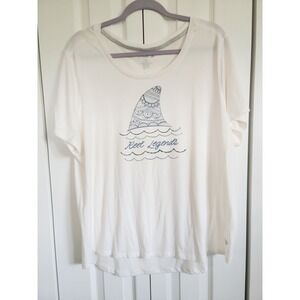 Reel Legends 1X Womens Shirt Short Sleeve V-Neck T-shirt Fishing Shark Fin NEW‎